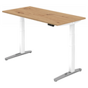 Bureau à hauteur réglable électriquement XBHM 16 WC en chêne rustique avec structure blanche de hjh OFFICE PRO