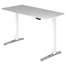 Bureau à hauteur réglable électriquement XBHM 16 WC avec plateau gris et piètement blanc de hjh OFFICE PRO