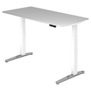 Bureau à hauteur réglable électriquement XBHM 16 WC avec plateau gris et piètement blanc de hjh OFFICE PRO