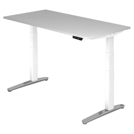 Bureau à hauteur réglable électriquement XBHM 16 WC avec plateau gris et piètement blanc de hjh OFFICE PRO