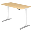Bureau à hauteur réglable électriquement XBHM 16 WC en érable avec structure blanche de hjh OFFICE PRO
