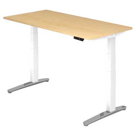 Bureau à hauteur réglable électriquement XBHM 16 WC en érable avec structure blanche de hjh OFFICE PRO