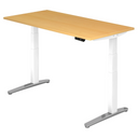 Bureau réglable en hauteur électriquement XBHM 16 WC en hêtre avec pieds blancs de hjh OFFICE PRO