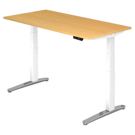 Bureau réglable en hauteur électriquement XBHM 16 WC en hêtre avec pieds blancs de hjh OFFICE PRO