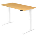 Bureau à hauteur réglable électriquement XBHM 16 WW en hêtre avec piètement blanc de hjh OFFICE PRO