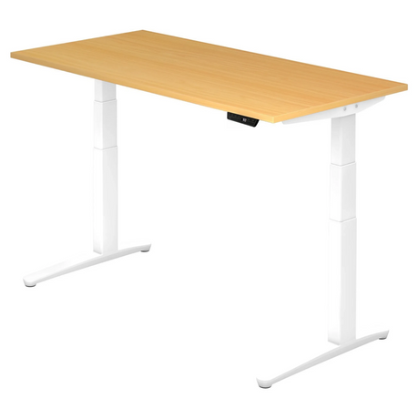 Bureau à hauteur réglable électriquement XBHM 16 WW en hêtre avec piètement blanc de hjh OFFICE PRO