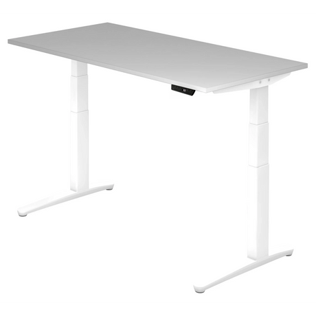Bureau à hauteur réglable électriquement XBHM 16 WW avec plateau gris et structure blanche de hjh OFFICE PRO