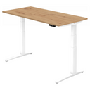 Bureau à hauteur réglable électriquement XBHM 16 WW en chêne noueux avec piètement blanc de hjh OFFICE PRO