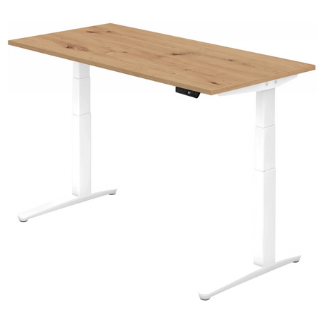 Bureau à hauteur réglable électriquement XBHM 16 WW en chêne noueux avec piètement blanc de hjh OFFICE PRO
