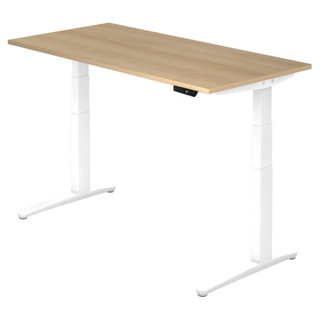 Bureau à hauteur réglable électriquement XBHM 16 WW en chêne avec structure blanche de hjh OFFICE PRO