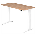 Bureau à hauteur réglable électriquement XBHM 16 WW avec plateau en noyer et cadre blanc de hjh OFFICE PRO