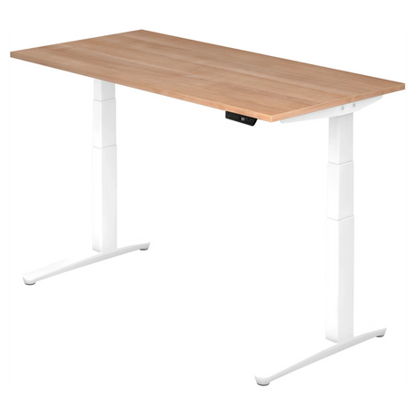 Bureau à hauteur réglable électriquement XBHM 16 WW avec plateau en noyer et cadre blanc de hjh OFFICE PRO