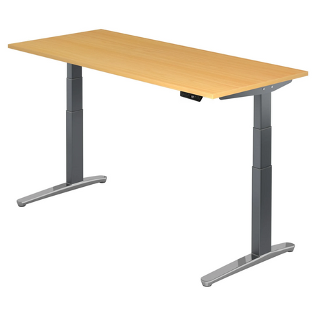 Bureau à hauteur réglable électriquement XBHM 19 GC en hêtre avec pieds gris de hjh OFFICE PRO