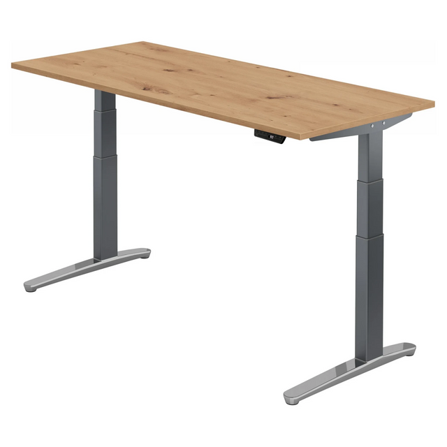 Bureau à hauteur réglable électriquement XBHM 19 GC en chêne rustique avec pieds gris de hjh OFFICE PRO