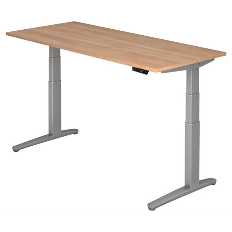 Bureau à hauteur réglable électriquement XBHM 19 SS en noyer avec cadre gris de hjh OFFICE PRO