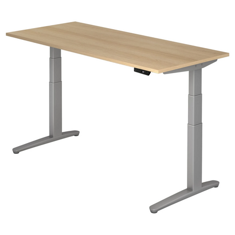 Bureau à hauteur réglable électriquement XBHM 19 SS aspect chêne avec structure argentée de hjh OFFICE PRO