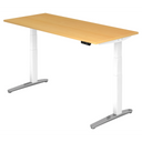 Bureau à hauteur réglable électriquement XBHM 19 WC en hêtre avec structure blanche de hjh OFFICE PRO