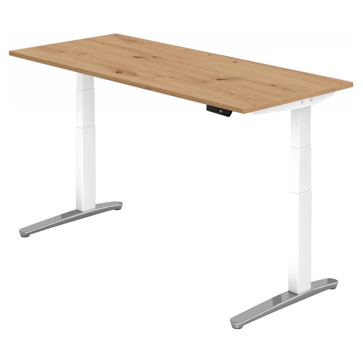 Bureau à hauteur réglable électriquement XBHM 19 WC en chêne noueux avec pieds blancs de hjh OFFICE PRO