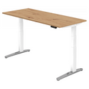 Bureau à hauteur réglable électriquement XBHM 19 WC en chêne noueux avec pieds blancs de hjh OFFICE PRO