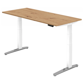Bureau à hauteur réglable électriquement XBHM 19 WC en chêne noueux avec pieds blancs de hjh OFFICE PRO