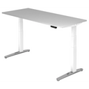 Bureau à hauteur réglable électriquement XBHM 19 WC en gris avec structure blanche de hjh OFFICE PRO