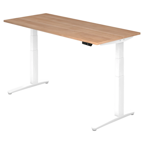 Bureau à hauteur réglable électriquement XBHM 19 WW avec plateau en noyer et structure blanche de hjh OFFICE PRO