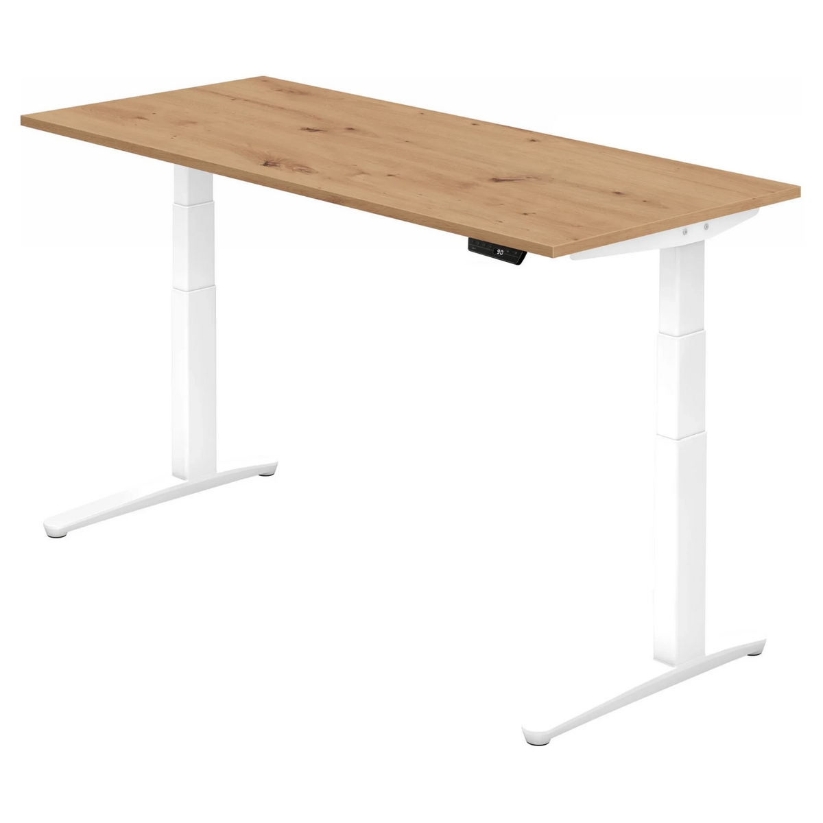 Bureau à hauteur réglable électriquement XBHM 19 WW en chêne noueux avec structure blanche de hjh OFFICE PRO