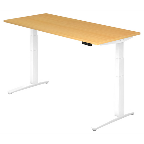 Bureau à hauteur réglable électriquement XBHM 19 WW en hêtre avec cadre blanc de hjh OFFICE PRO
