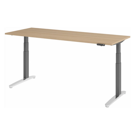 Bureau à hauteur réglable électriquement XBHM 20 GC en chêne avec piètement gris de hjh OFFICE PRO