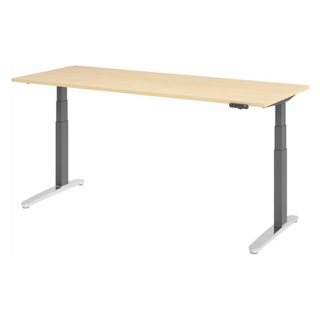 Bureau à hauteur réglable électriquement XBHM 20 GC en érable avec pieds gris et panneau de commande numérique de hjh OFFICE PRO