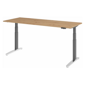 Bureau à hauteur réglable électriquement XBHM 20 GC en chêne rustique avec pieds argentés de hjh OFFICE PRO