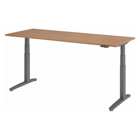 Bureau à hauteur réglable électriquement XBHM 20 GG effet noyer avec structure grise de hjh OFFICE PRO