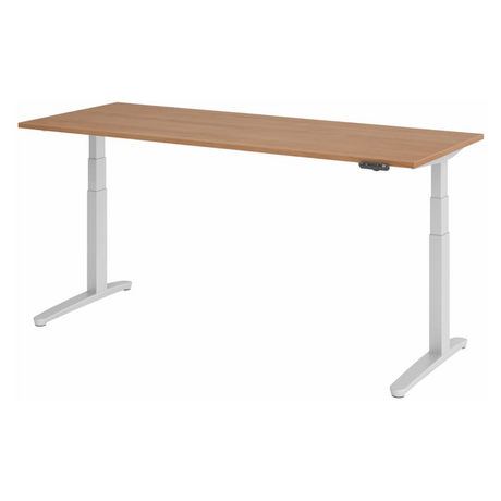 Bureau à hauteur réglable électriquement XBHM 20 SS aspect noyer avec piètement blanc de hjh OFFICE PRO