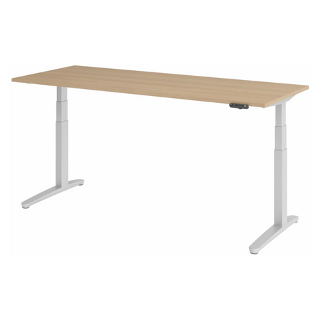 Bureau à hauteur réglable électriquement XBHM 20 SS en chêne avec structure blanche et panneau de commande de hjh OFFICE PRO