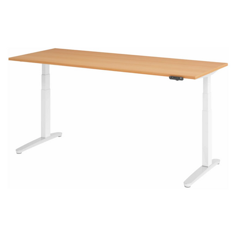 Bureau réglable en hauteur électriquement XBHM 20 WC en hêtre avec structure blanche et panneau de commande de hjh OFFICE PRO