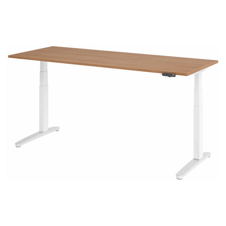 Bureau à hauteur réglable électriquement XBHM 20 WC aspect noyer avec piètement blanc de hjh OFFICE PRO