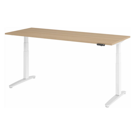 Bureau à hauteur réglable électriquement XBHM 20 WC avec plateau en chêne clair et piétement blanc de hjh OFFICE PRO