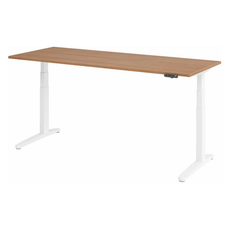 Bureau réglable en hauteur électriquement XBHM 20 WW aspect noyer avec structure blanche de hjh OFFICE PRO
