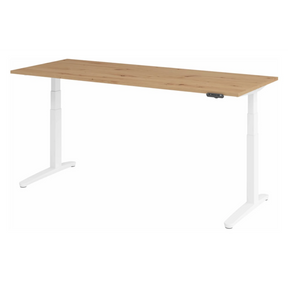Bureau à hauteur réglable électriquement XBHM 20 WW avec plateau en chêne rustique et piètement blanc de hjh OFFICE PRO