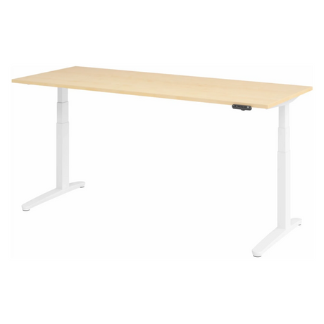 Bureau à hauteur réglable électriquement XBHM 20 WW avec plateau en bois d'érable et piètement blanc de hjh OFFICE PRO