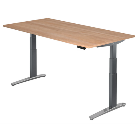 Bureau à hauteur réglable électriquement XBHM 2E GC aspect noyer avec pieds gris de hjh OFFICE PRO