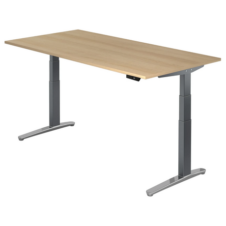 Bureau réglable en hauteur électriquement XBHM 2E GC effet chêne avec pieds gris de hjh OFFICE PRO