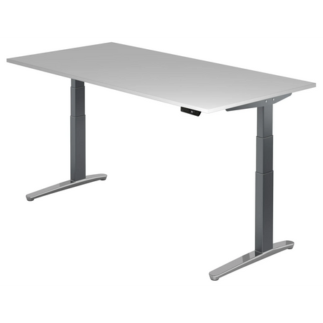 Bureau à hauteur réglable électriquement XBHM 2E GC en gris avec plateau rectangulaire de hjh OFFICE PRO