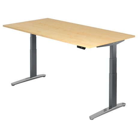 Bureau à hauteur réglable électriquement XBHM 2E GC en érable avec pieds gris de hjh OFFICE PRO