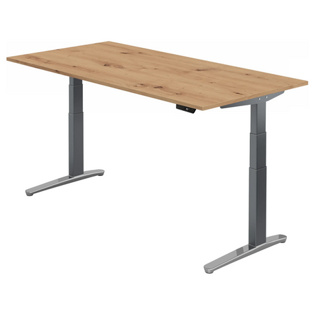 Bureau réglable en hauteur électriquement XBHM 2E GC en chêne rustique avec pieds gris de hjh OFFICE PRO