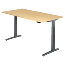 Bureau à hauteur réglable électriquement XBHM 2E GG en érable avec pieds gris de hjh OFFICE PRO