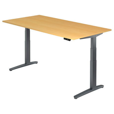 Bureau à hauteur réglable électriquement XBHM 2E GG en hêtre avec structure grise de hjh OFFICE PRO