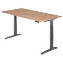 Bureau à hauteur réglable électriquement XBHM 2E GG en noyer avec pieds gris de hjh OFFICE PRO