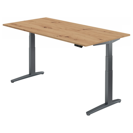 Bureau réglable en hauteur électriquement XBHM 2E GG en chêne rustique avec cadre gris foncé de hjh OFFICE PRO