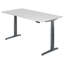 Bureau à hauteur réglable électriquement XBHM 2E GG avec plateau blanc et piètement gris de hjh OFFICE PRO
